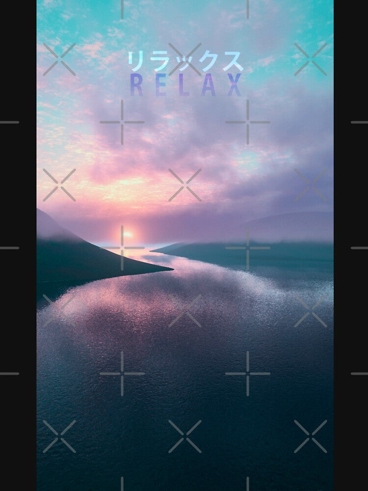 Relax (Japanese) Vaporwave Aesthetic Sunset Over Water by CoitoCG T-Shirts, Hoodie, Sweatshirt | BlankRebels.com (Image 3)
