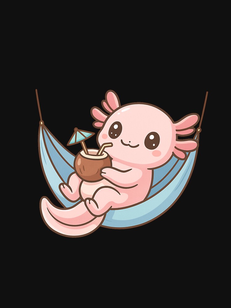 Chill Axolotl in Hammock Drinking Coconut – Cute Kawaii Relaxing Lizard Design by ColorSplash123 T-Shirts,... (Image 3)