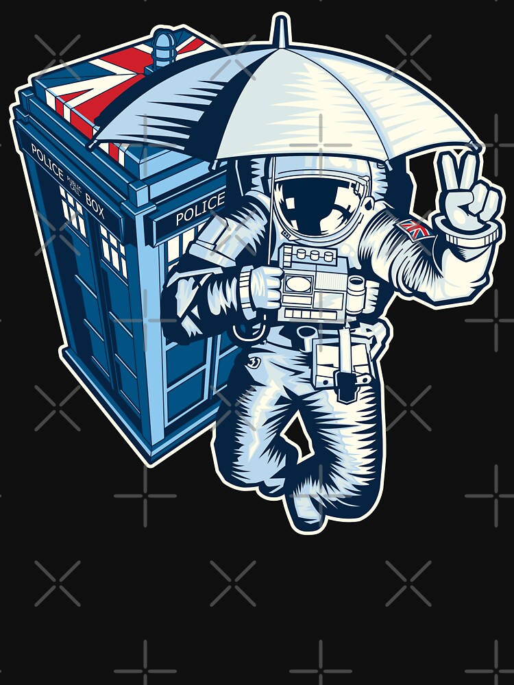 British astronaut holding an umbrella in space near a police box by robimerch T-Shirts, Hoodie, Sweatshirt (Image 3)
