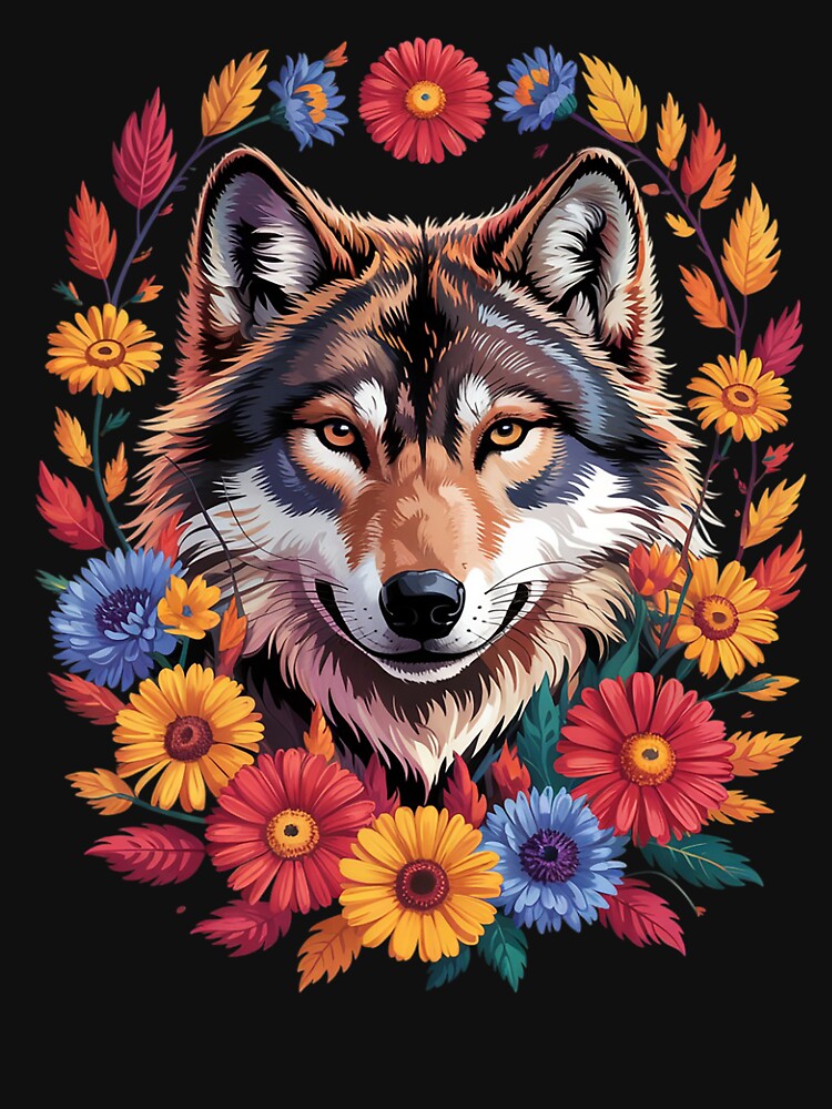 Floral Coyote Wolf Lover Cottagecore Aesthetic Flower Wolf by MyzoToyota T-Shirts, Hoodie, Sweatshirt (Image 3)
