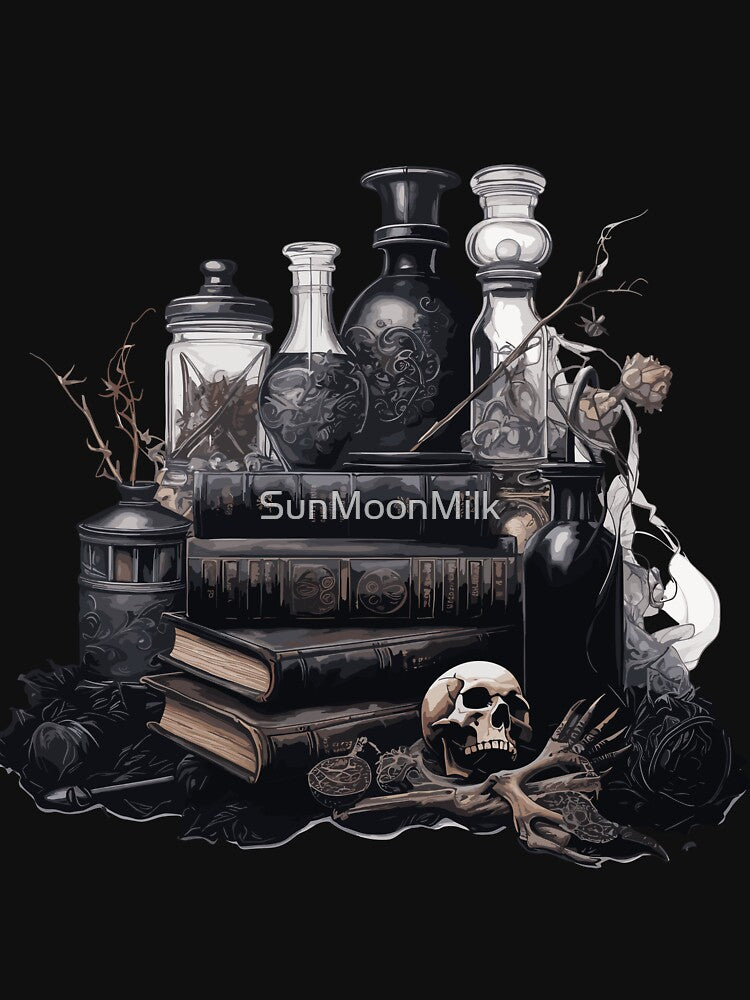 Dark academia skull and books and potions by SunMoonMilk T-Shirts, Hoodie, Sweatshirt | BlankRebels.com (Image 3)