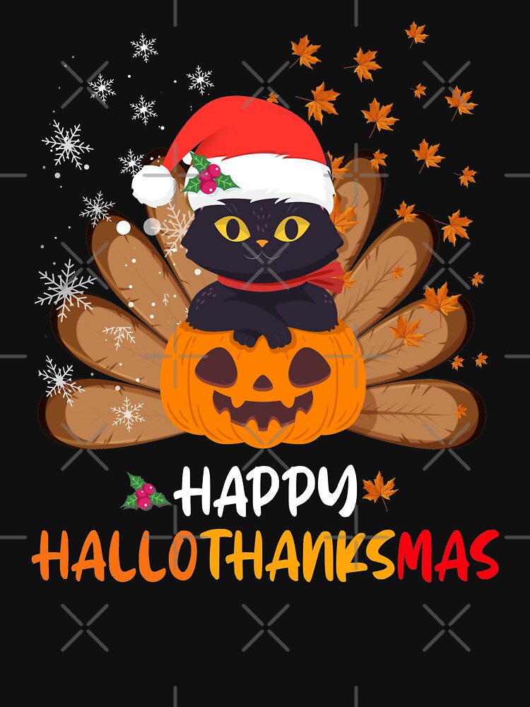 Black Cat Happy Hallothanksmas Cat Halloween  Xmas by reedbull T-Shirts, Hoodie, Sweatshirt | BlankRebels.com (Image 3)