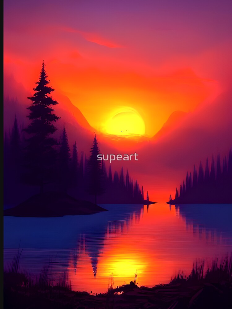Add a Touch of Beauty and Tranquility to Your Home with Our Wide Range of Gorgeous Minimalist Landscape and Lake Sunrise Prints by supeart