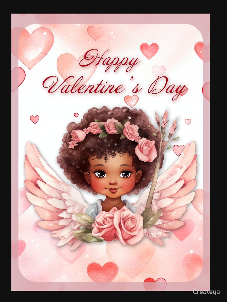 African American Valentine card with baby angel Cupid with wings St Valentine's Day postcard Watercolor by... (Image 3)
