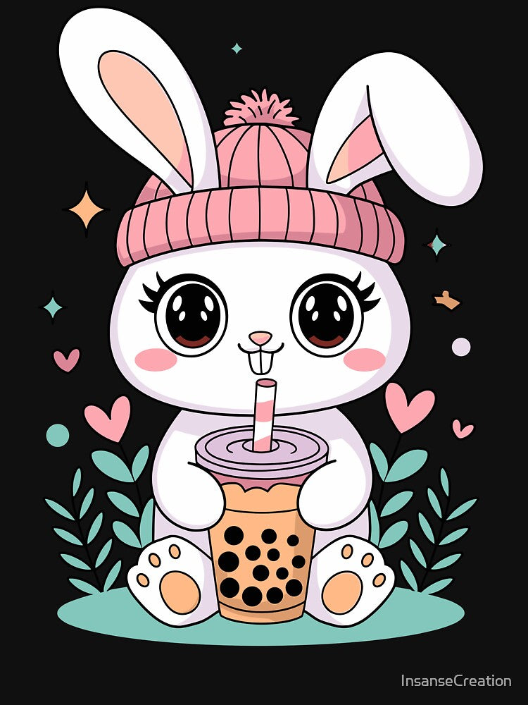 Cute Bunny Drinking Bubble Tea by InsanseCreation T-Shirts, Hoodie, Sweatshirt | BlankRebels.com (Image 3)