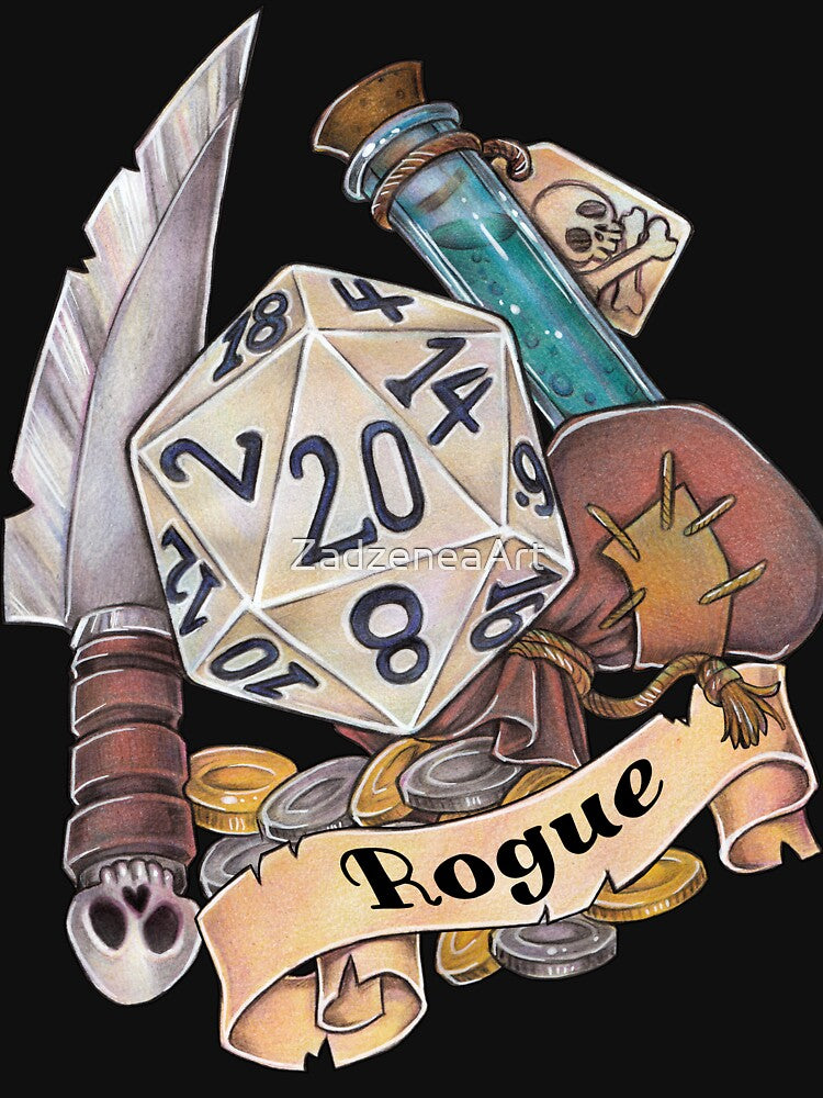 Role-playing game, tabletop, D20 dice, gift, thief, robbery by ZadzeneaArt T-Shirts, Hoodie, Sweatshirt (Image 3)