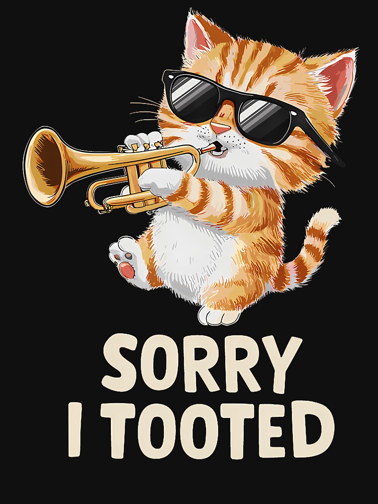 Sorry I Tooted Orange Tabby Cat Playing Trumpet Player Funny by MarionCharleen T-Shirts, Hoodie, Sweatshirt (Image 3)