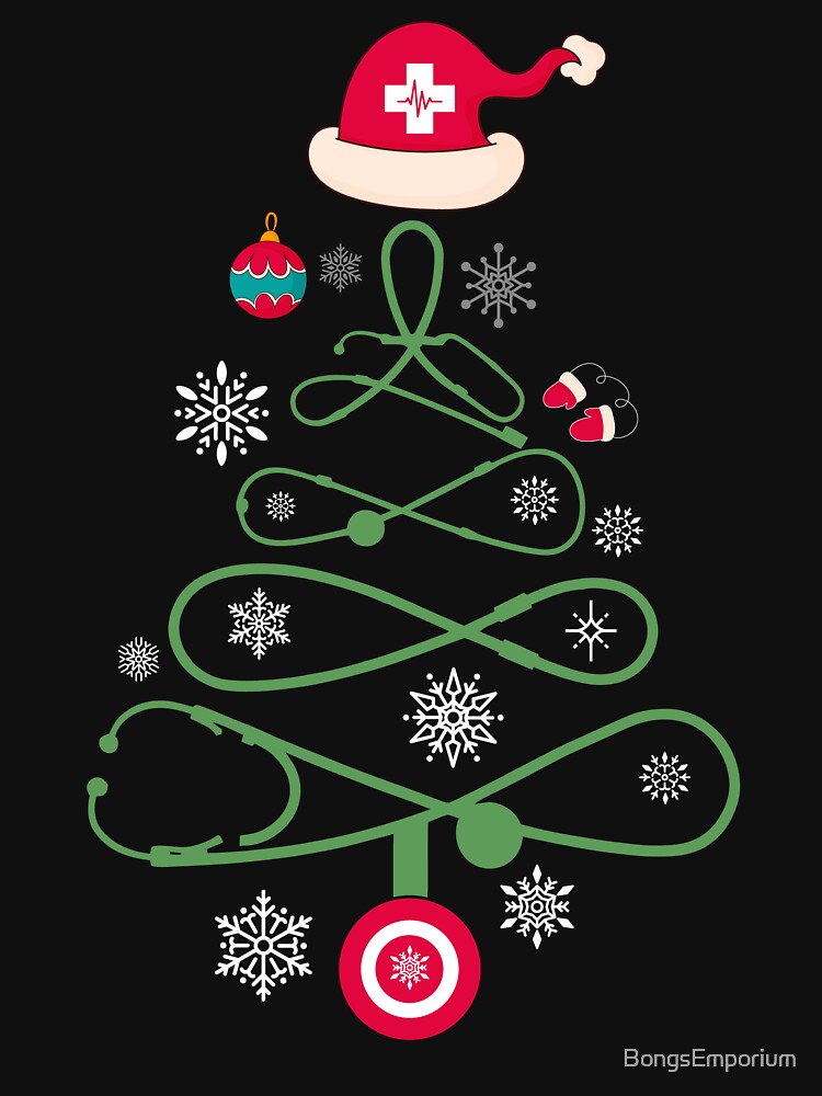 Stethoscope Christmas Tree Nurse Holiday Scrub Top Xmas Fun by BongsEmporium T-Shirts, Hoodie, Sweatshirt (Image 3)