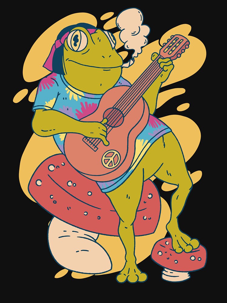 Hippie Clothes for Women Men 70's Hippie Frog on Guitar 420 by Teez-Me T-Shirts, Hoodie, Sweatshirt (Image 3)