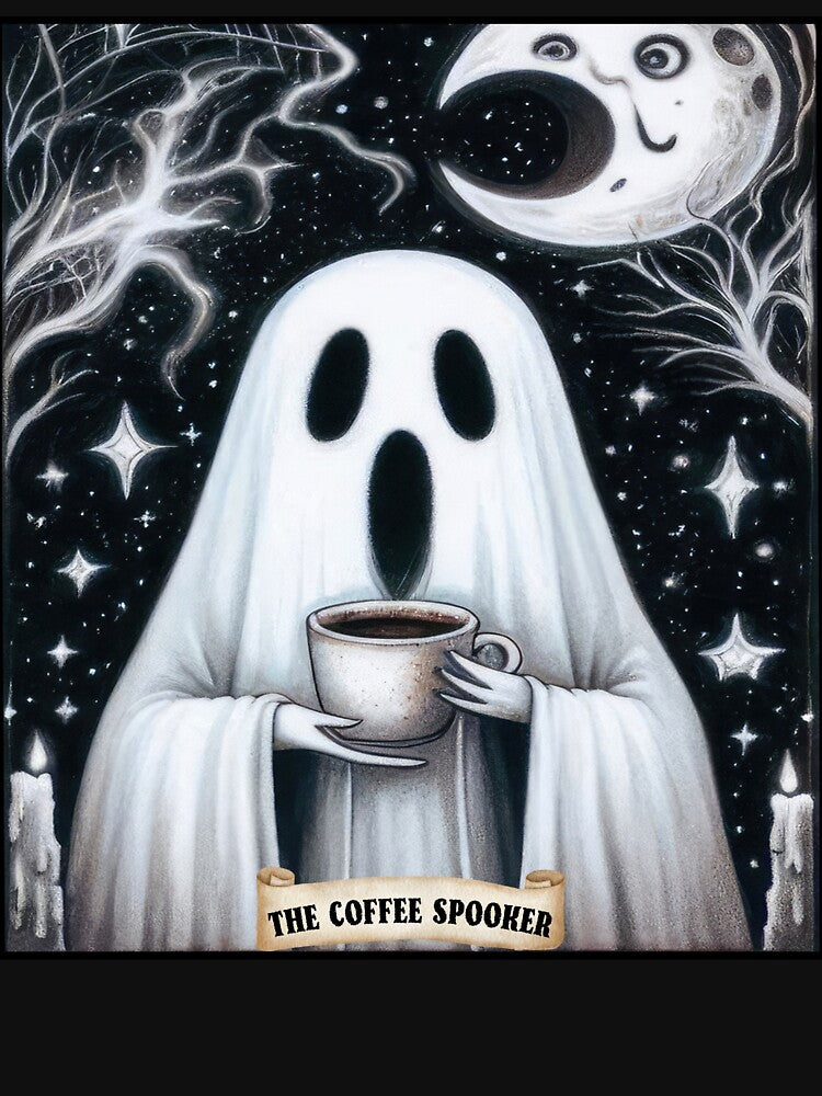Spooky Ghost Coffee T-Shirt, Halloween Ghost T-Shirt, Ghost with Coffee, Coffee Lovers Halloween Shirt by... (Image 3)