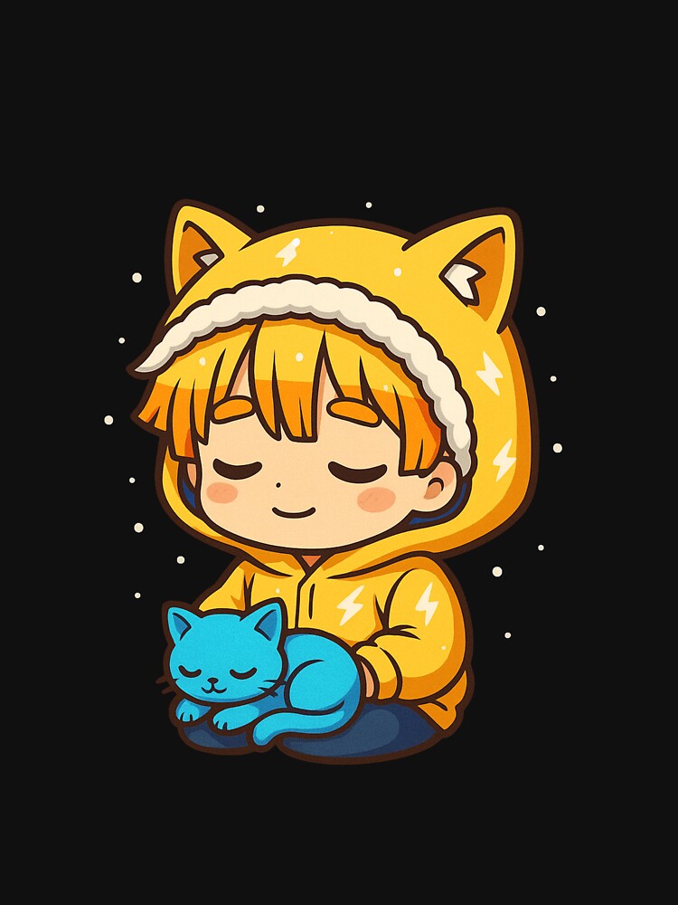 Lightning Cat Boy Chibi – Yellow Hoodie Anime Boy with Electric Blue Kitten by ColorSplash123 T-Shirts, Sweatshirt (Image 3)