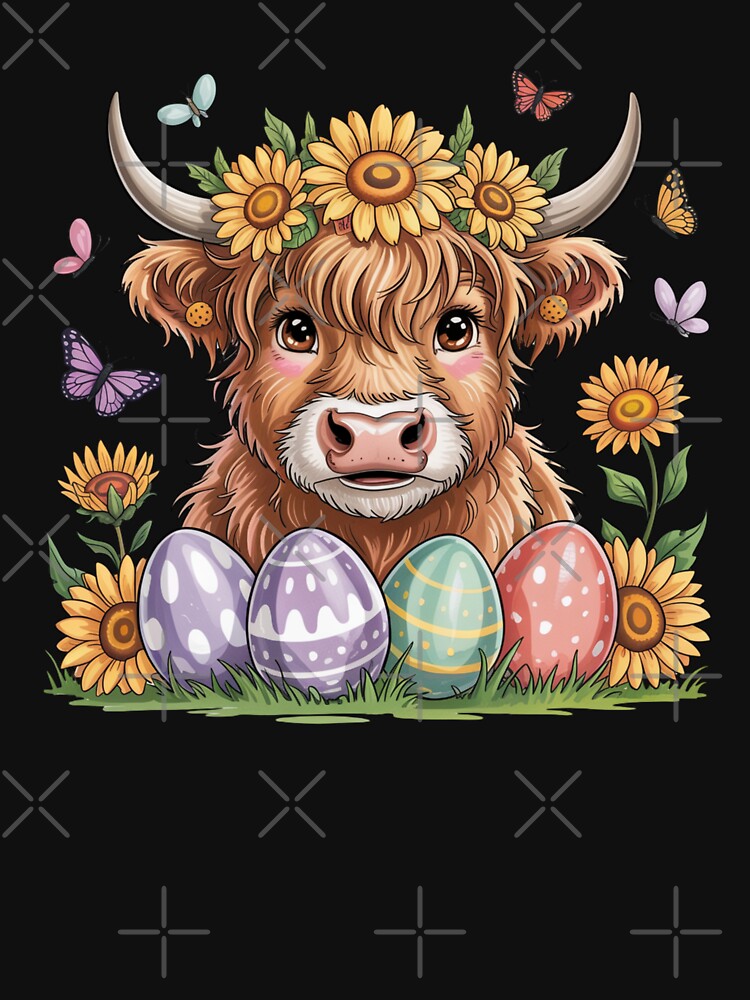 Easter Egg Highland Cow: With Easter Eggs – Cute Spring Animal Design by Grang Art Artistic Designs