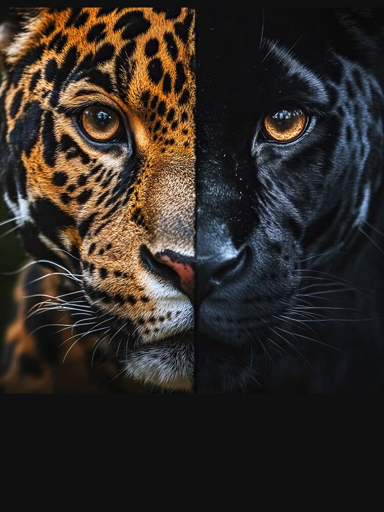 Half Leopard Half Black Panther double Wildlife portraits by TheArtistOf2022 T-Shirts, Hoodie, Sweatshirt (Image 2)