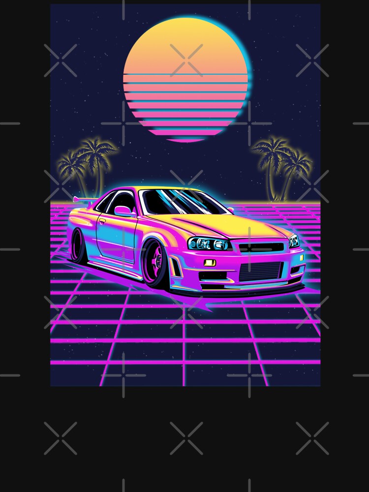 Vaporwave Car Skyline R34 Godzilla by Ryzdesain T-Shirts, Hoodie, Sweatshirt | BlankRebels.com (Image 2)