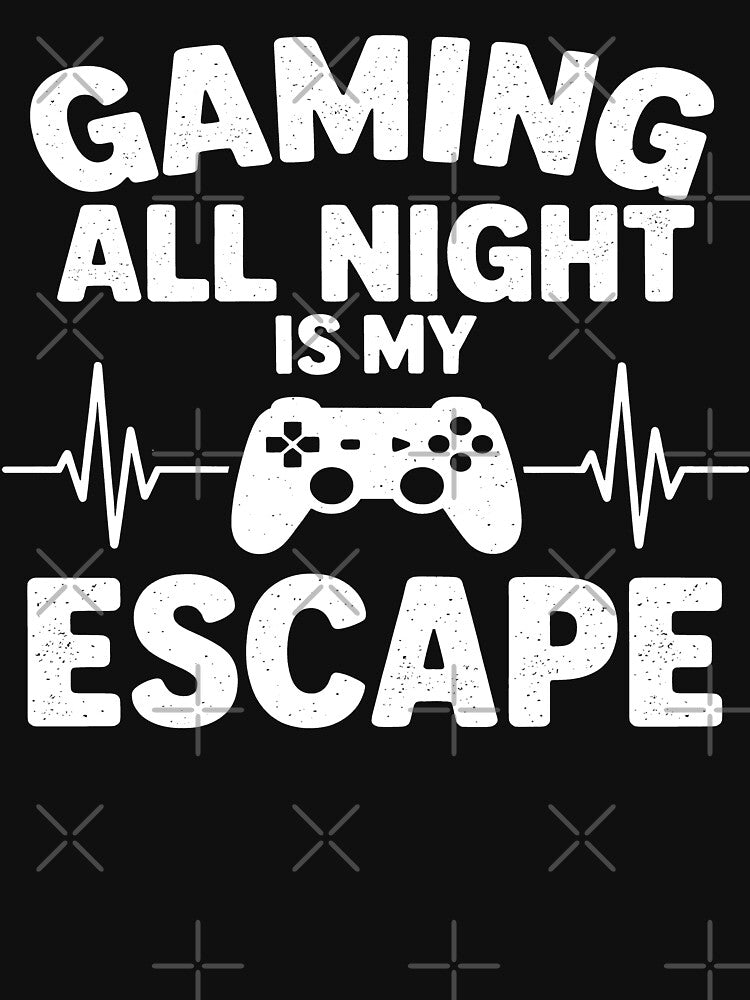 Gaming All Night Is My Escape - Funny Retro Gamer Quote by Axivra T-Shirts, Hoodie, Sweatshirt | BlankRebels.com (Image 3)