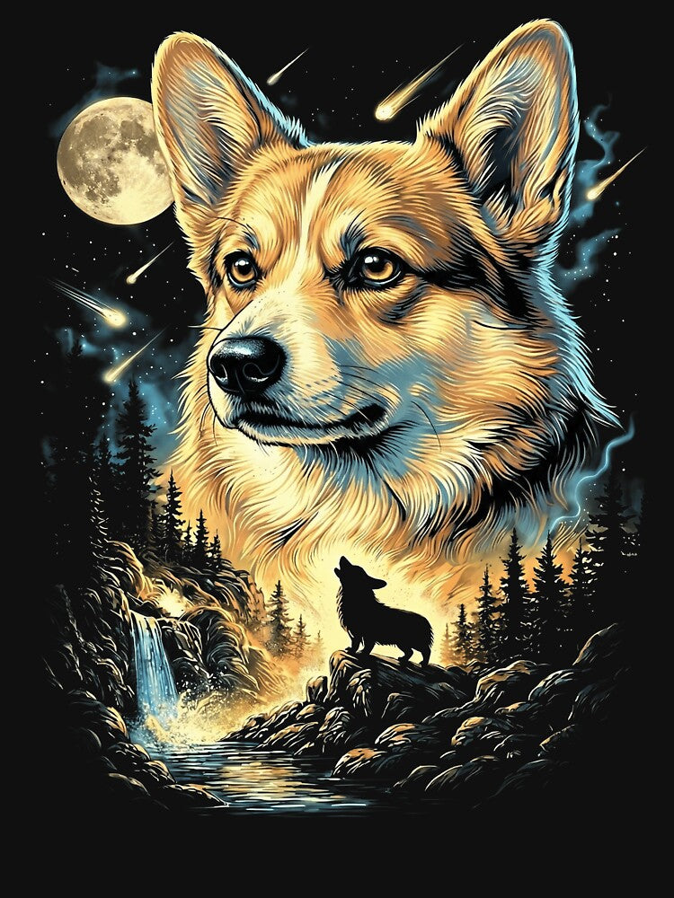 Corgi Howling At The Moon Wolves Meme Mystic Nature Wildlife by jakaun T-Shirts, Hoodie, Sweatshirt (Image 3)