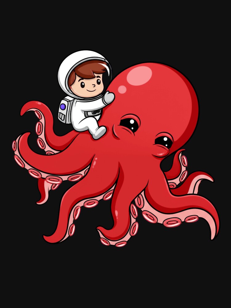 Chibi Astronaut Riding a Giant Red Octopus – Funny Kawaii Space Design by ColorSplash123 T-Shirts, Hoodie,... (Image 3)