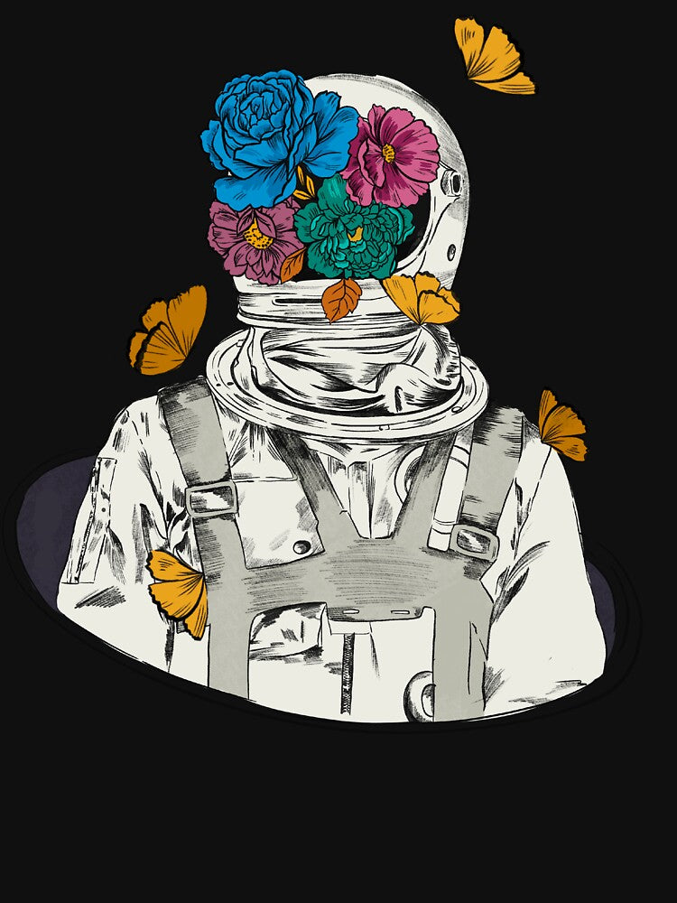 Astronaut design with flowers and butterflies looks fresh and pops up well by come40 T-Shirts, Hoodie, Sweatshirt (Image 3)
