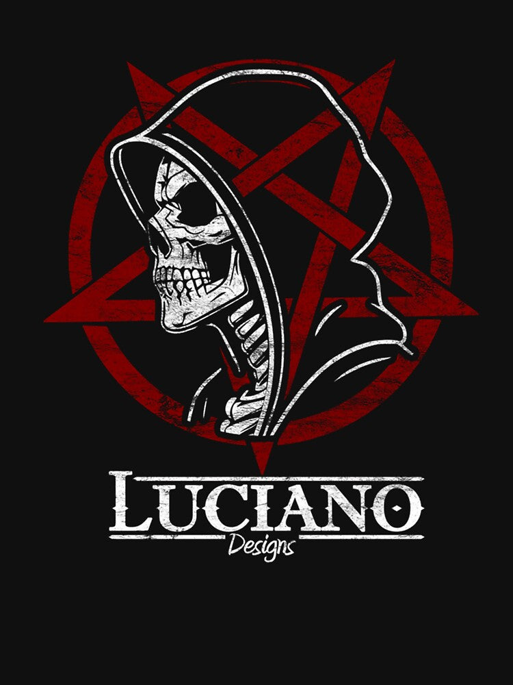 Grim Reaper Skull Hoodie Shirt Dark Gothic Metal Occult Pentagram Design by BenjaminIManc Sweatshirt (Image 3)