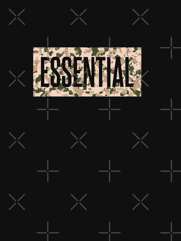 Cutout effect typography on ‘ESSENTIAL’ camo pattern background by trepiu T-Shirts, Hoodie, Sweatshirt (Image 3)