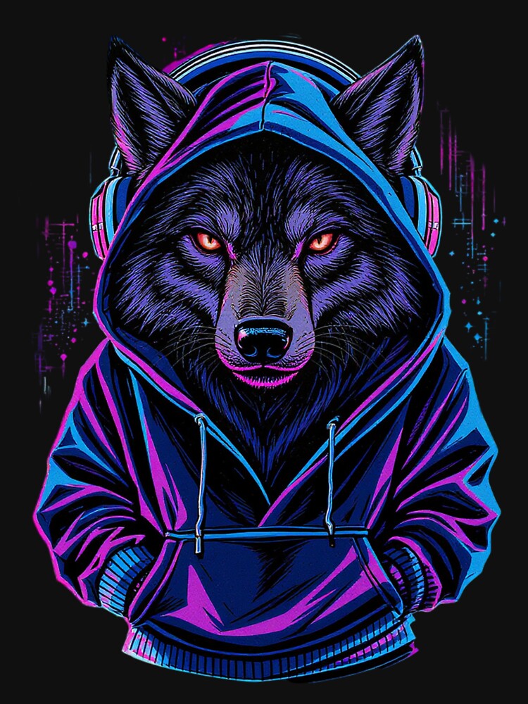 Introvert Wolf Night Shift | Cool Hoodie Wolf Streetwear Art by ColorSplash123 T-Shirts, Sweatshirt (Image 3)