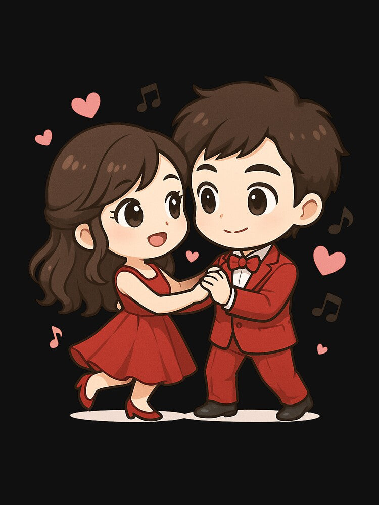 Chibi Couple Dancing with Musical Notes – Cute Valentine Ball Style Illustration by ColorSplash123 T-Shirts,... (Image 3)