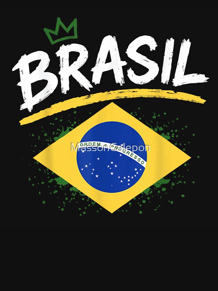 Brasil Flag Diamond Emblem Crown Distressed Paint Splatter Soccer Fan Merch by MassonCalepon
