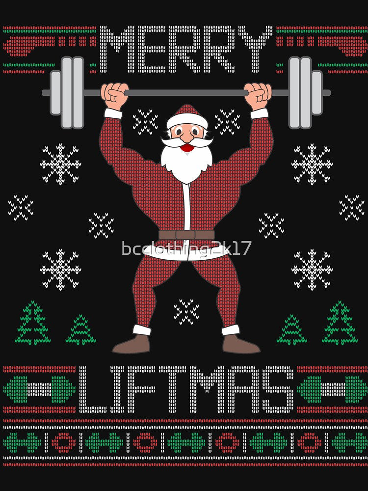 Merry Liftmas T-Shirt  Ugly Christmas Sweater Workout Shirt by BrainCandyClothing