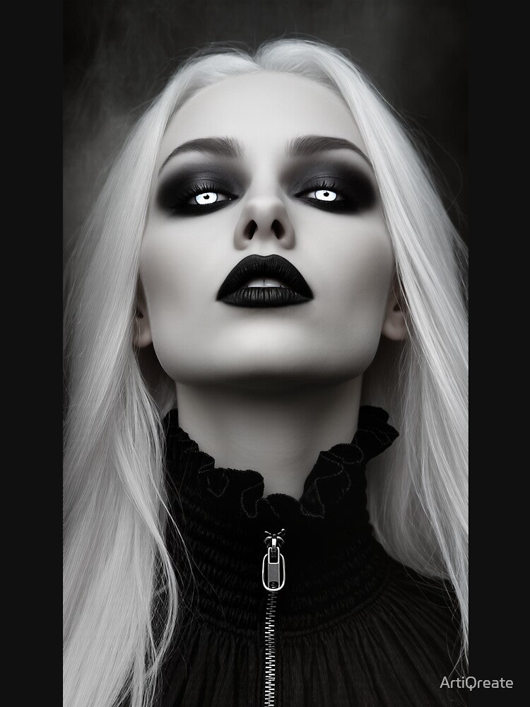 Gothic Woman with White Eyes | Dark Fantasy Portrait Design by ArtiQreate T-Shirts, Hoodie, Sweatshirt (Image 3)