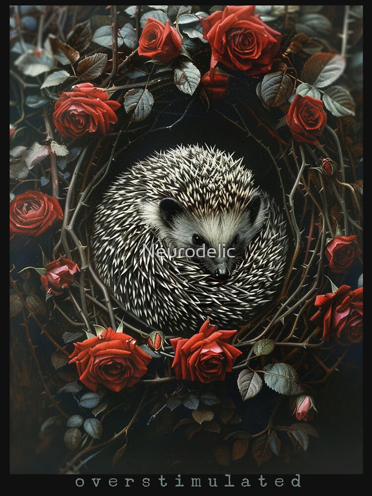 Overstimulated – Painterly Hedgehog with Botanical Elements by Neurodelic T-Shirts, Hoodie, Sweatshirt (Image 3)