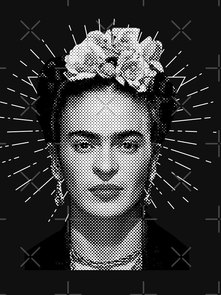 Frida Kahlo print, flowers, black and white by Adriana C (All about Frida)