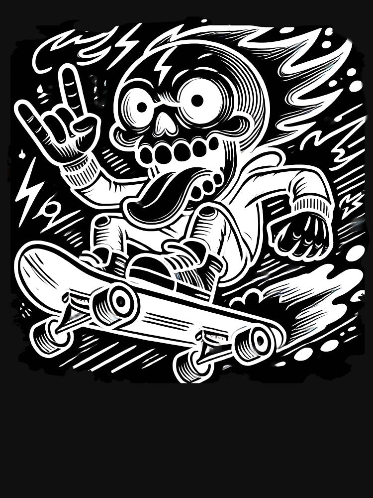 Skateboarding skull, Negative line drawing illustration by PixelPunny T-Shirts, Hoodie, Sweatshirt (Image 3)