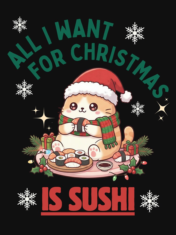 Cute Christmas Cat Eating Sushi – Kawaii Holiday Sushi Lover Design by JB-designstudio T-Shirts, Hoodie, Sweatshirt (Image 3)