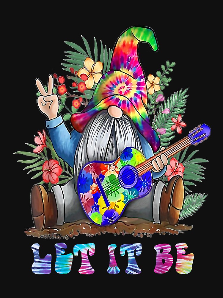 Tie Dye Gnome Peace Playing Guitar Hippie Gnome Colorful by shannange T-Shirts, Hoodie, Sweatshirt (Image 3)