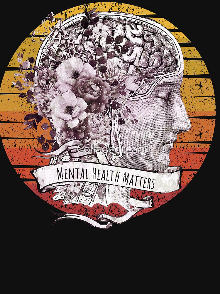Brain anatomy floral mental health, brain psychology, sunset Vintage style, mental health matters by... (Image 3)