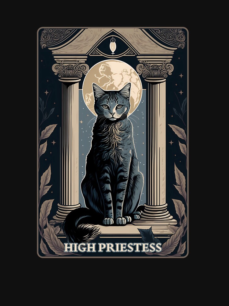 Cat Tarot Card, High Priestess Tarot Card for Cat Lovers by taaddison50 T-Shirts, Hoodie, Sweatshirt (Image 3)