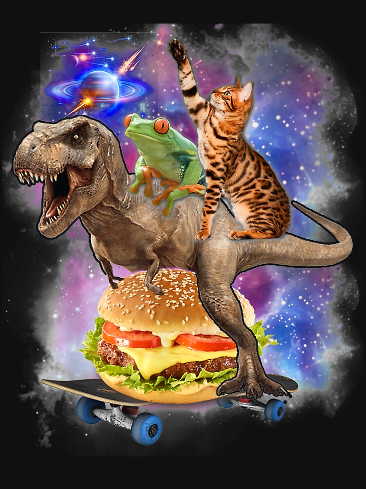 Cat Frog Dinosaur Playing Hamburger Skateboard Animals by robinxam T-Shirts, Hoodie, Sweatshirt | BlankRebels.com (Image 3)