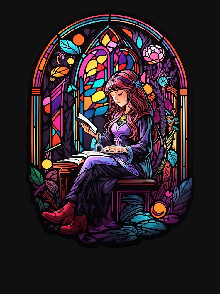 Stained Glass Book Aesthetic, Girl Reading Book by Desfix T-Shirts, Hoodie, Sweatshirt | BlankRebels.com (Image 3)