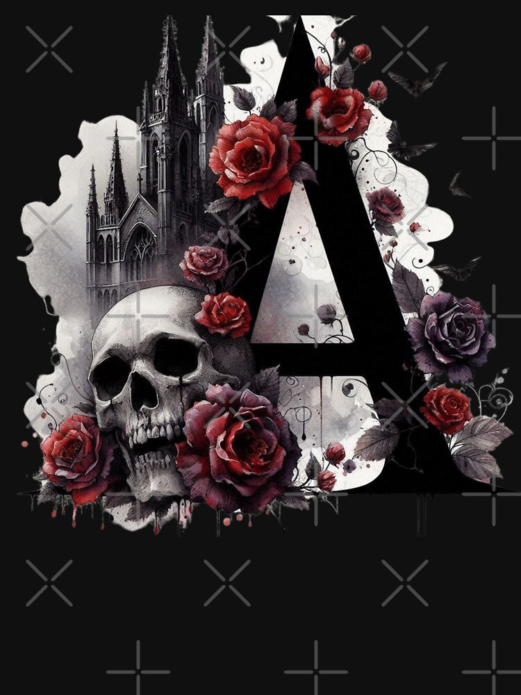 Gothic Alphabet Skull and Roses A by CultDigHoriz T-Shirts, Hoodie, Sweatshirt | BlankRebels.com (Image 3)