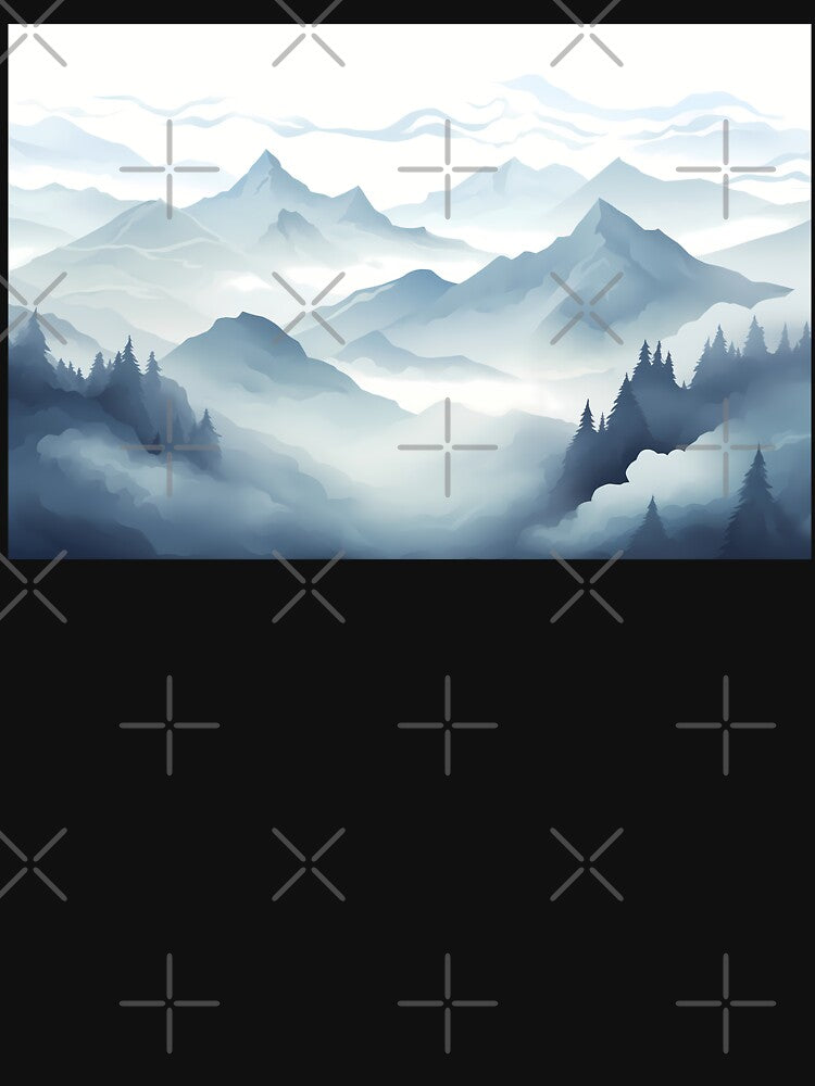 Foggy mountain range or land with forest trees horizon view artwork by NBSStore T-Shirts, Hoodie, Sweatshirt (Image 3)