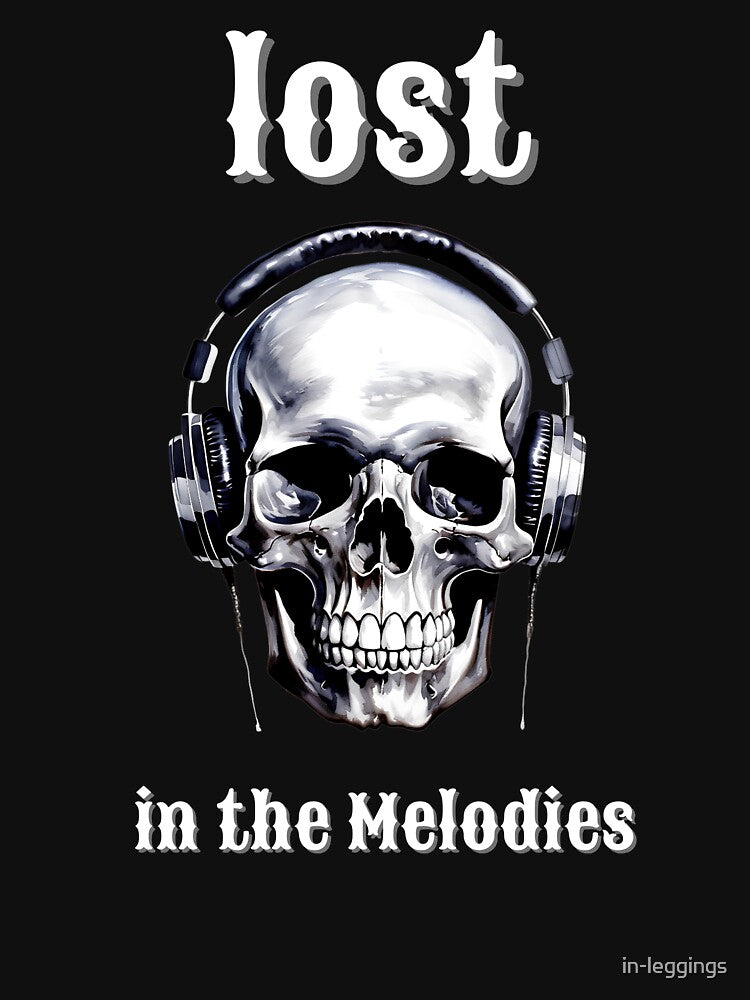 skull with headphones and "lost in the melodies" text by in-leggings T-Shirts, Hoodie, Sweatshirt | BlankRebels.com (Image 3)