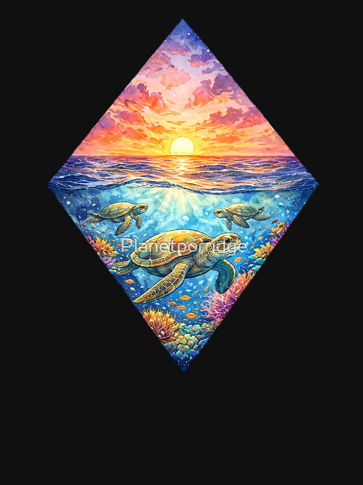 Sea Turtle Sunset Artwork by Planetporridge T-Shirts, Hoodie, Sweatshirt | BlankRebels.com (Image 3)