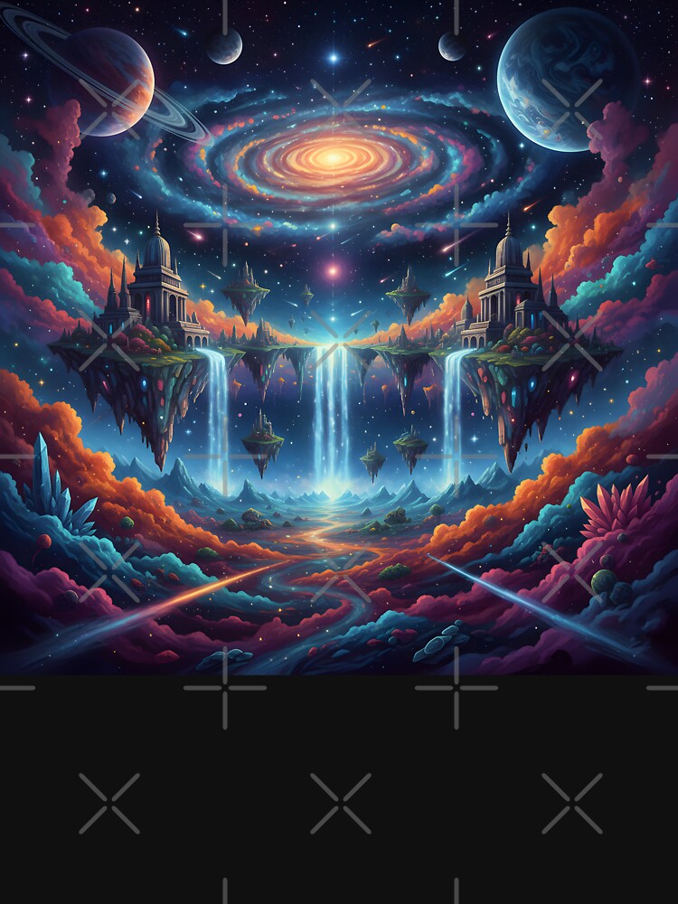 Surreal Deep Space Fantasy Landscape With Floating Castles and Celestial Galaxy by DrawHandArt