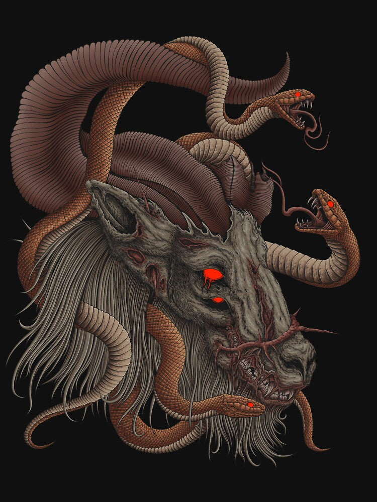 Rotten goat head with three coiled snakes by SanXaloonk T-Shirts, Hoodie, Sweatshirt | BlankRebels.com (Image 3)