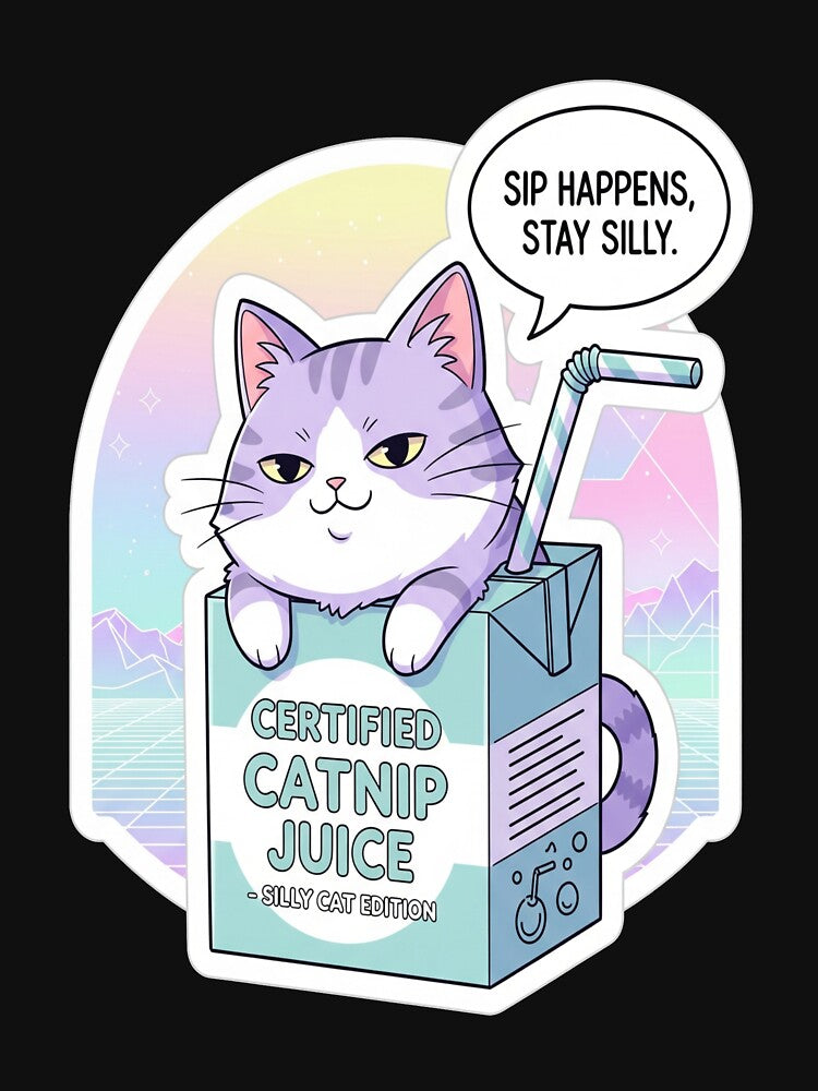 Kawaii Cat Juice Box – “Sip Happens” Funny Chubby Anime Cat T-Shirt & Stickers by Neko-Doodle-co Hoodie, Sweatshirt (Image 3)