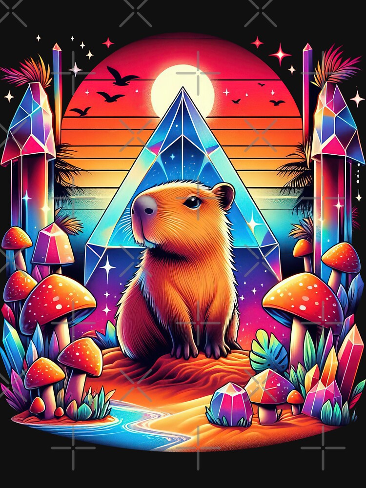 Capybara Tropical Crystals Mushrooms Retro 80s by OVERALLBUGZY T-Shirts, Hoodie, Sweatshirt | BlankRebels.com (Image 3)
