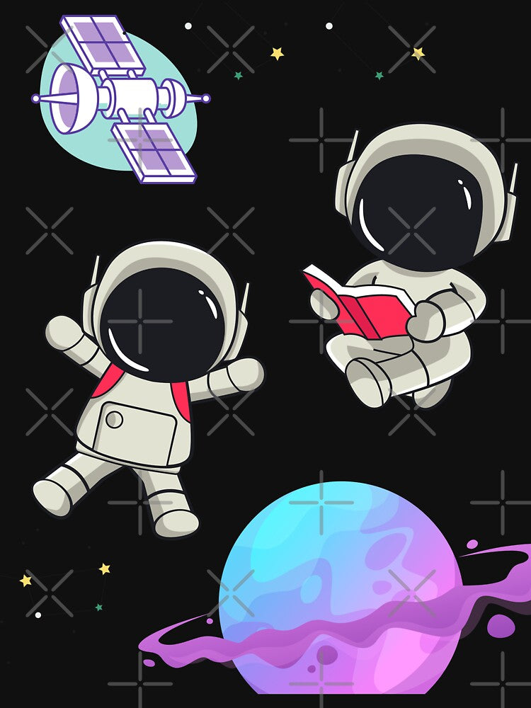 Kawaii Astronauts Floating in Space | Chibi Astronaut Art with Planet & Satellite by ConfuseLab Alt T-Shirts,... (Image 3)