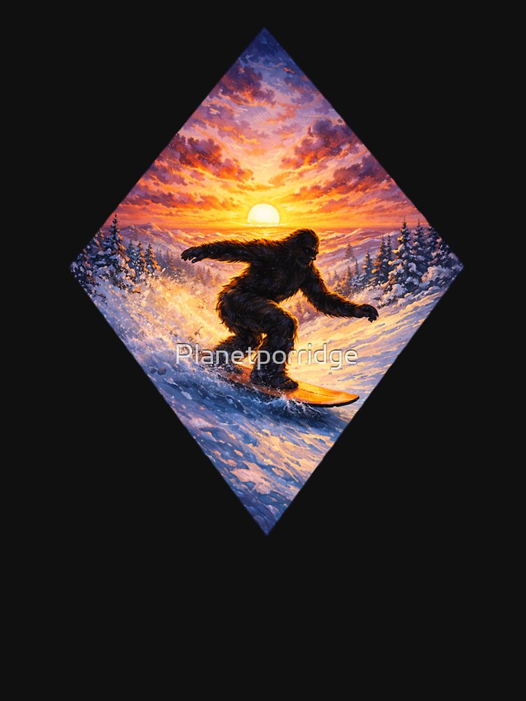 Bigfoot Snowboarding Sunset Art by Planetporridge T-Shirts, Hoodie, Sweatshirt | BlankRebels.com (Image 3)