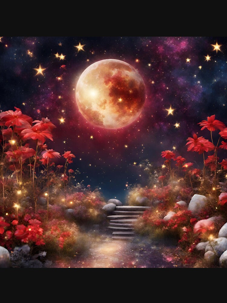 Crimson Celestial Garden: Moons, Stars, and Scarlet Blooms by Celestial Charm Co T-Shirts, Hoodie, Sweatshirt (Image 3)