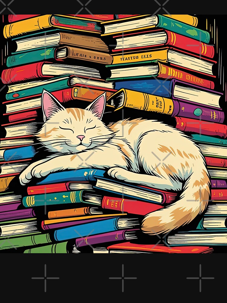 The cat is sleeping on colorful books,funny cat,Cat Lover,cute cat by Expressions-Sel